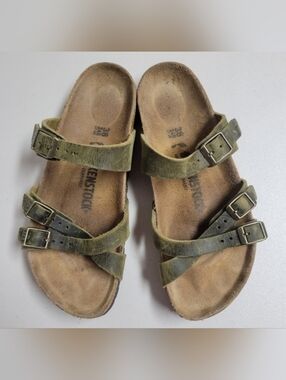 Birkenstock Franca In Olive  Green Leather Sandals Size W7.